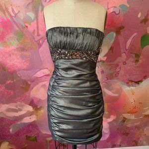 Silver Strapless Embellished Dress - $20